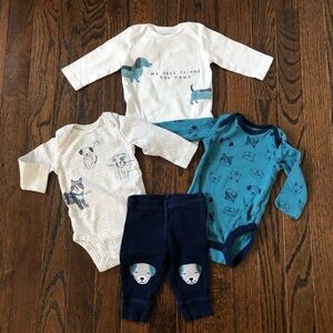 *Bundle x4* Carter’s Boys 3M Blue/Gray/White Dogs “My Best Friend Has Paws” Set